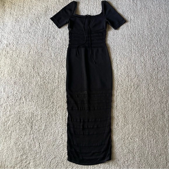 House of Cb Lilla Black Openwork Knit Midi Dress Small
